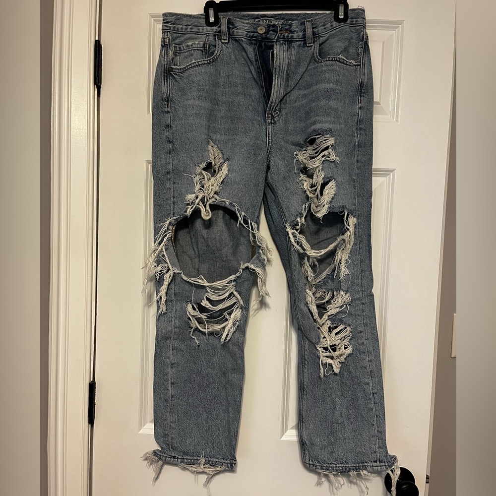American Eagle Ripped Blue Mom Jeans